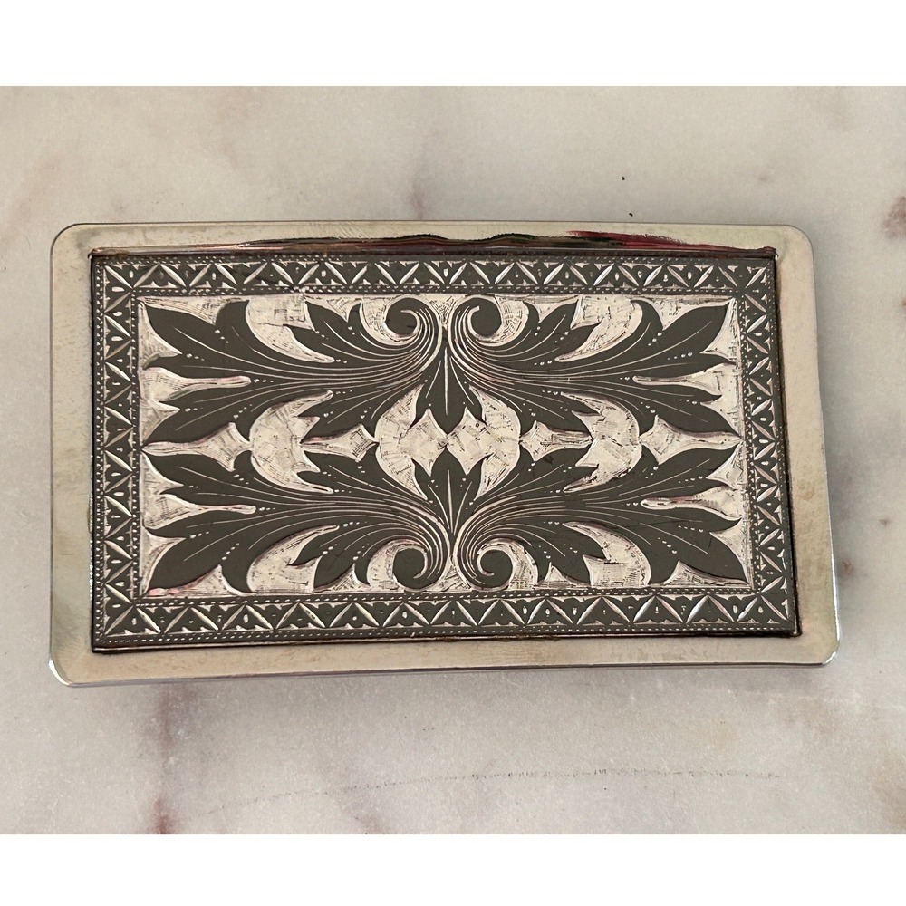 Vintage Western Engraved Floral Silver Tone Trophy Belt Buckle Rectangle Cowboy